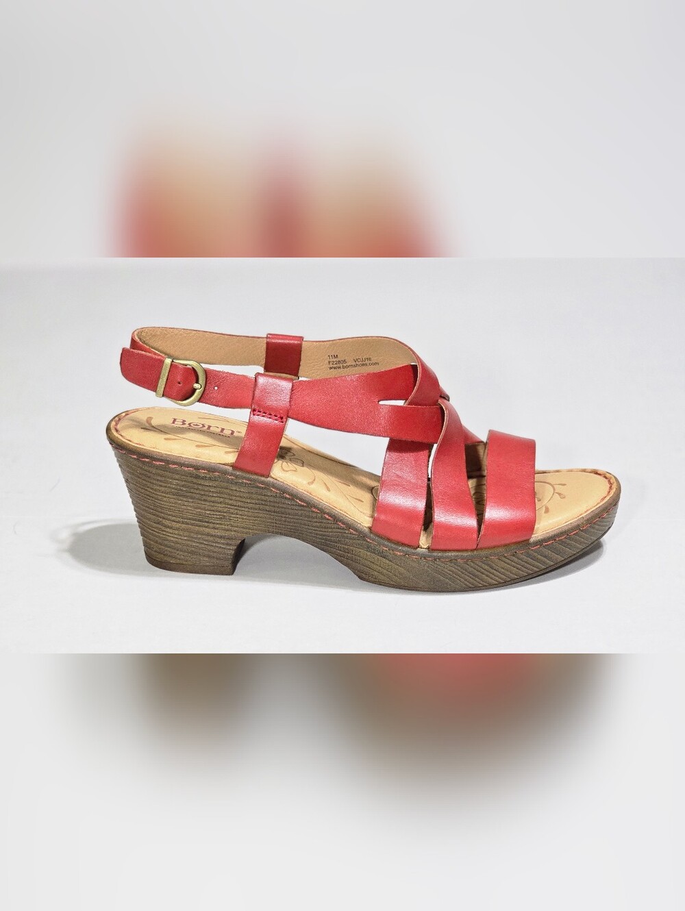 BORN Red Leather Strappy Wedge Sandal - Women 11